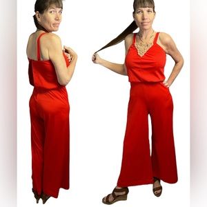 Super Cute Vintage 70s Sleeveless Tank Style Wide Leg Pants Jumpsuit